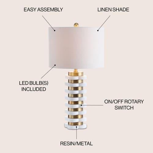 Jonathan Y Wellington 26.5" Quatrefoil Striped Resin Led Table Lamp In Brass Gold