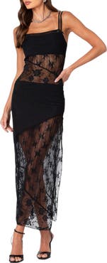 EDIKTED Sheer Mesh & Lace Dress