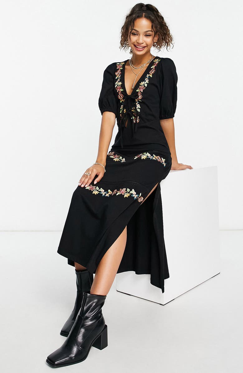 ASOS DESIGN Floral Embroidered Cotton Midi Dress, Alternate, color, 