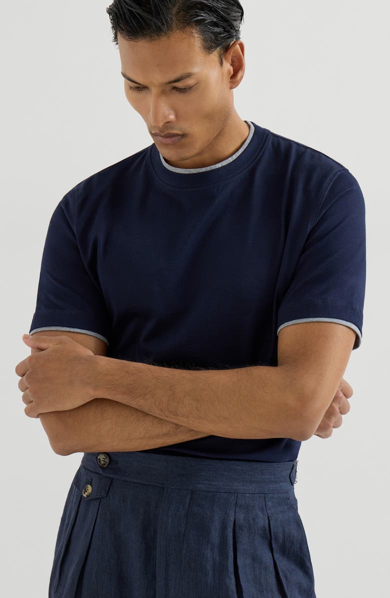Brunello Cucinelli T-shirt with faux-layering, Alternate, color, Cobalt