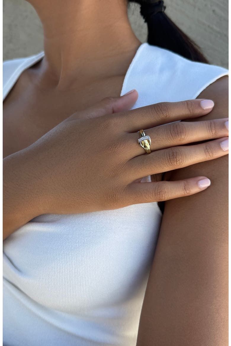 14K Gold Plated Cubic Zirconia Buckle Ring, Alternate, color, GOLD