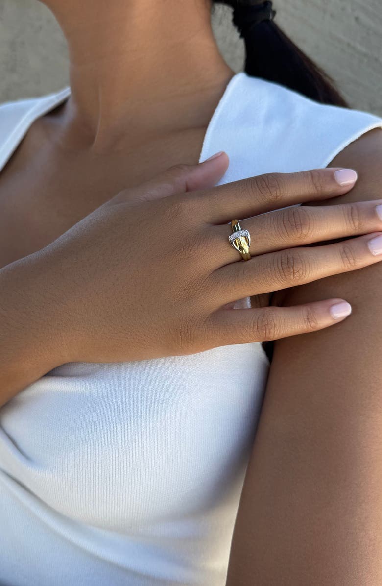 Adornia 14K Gold Plated Cubic Zirconia Buckle Ring, Alternate, color, Gold