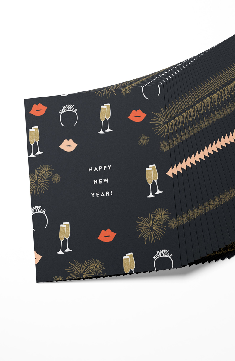 Joy Paper Co. New Year's Boxed Set of 8 Greeting Cards, Alternate, color, Black