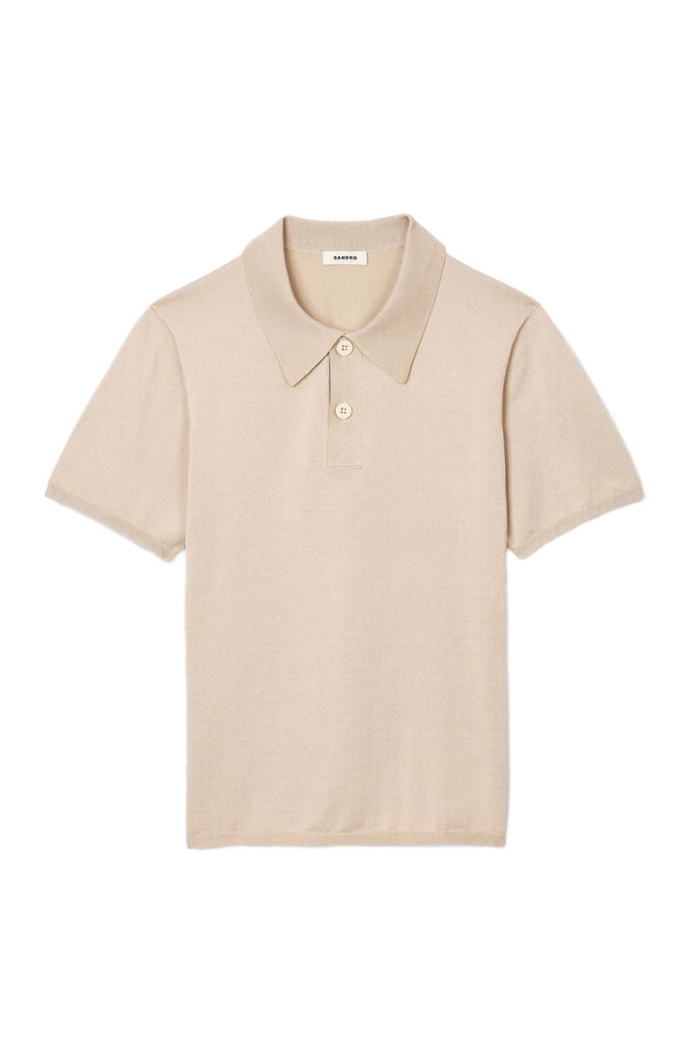 SANDRO Short-sleeve knitted polo shirt, Alternate, color, Oats