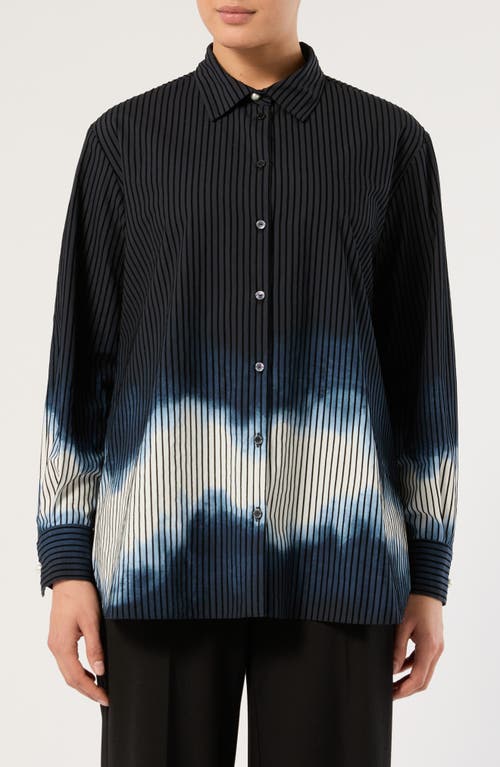 Marina Rinaldi Scacio Long Sleeve Cotton Shirt In Blue/black
