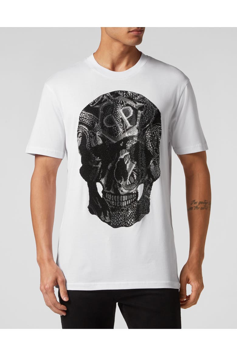 T-Shirt Round Neck Snake Men, Main, color, white