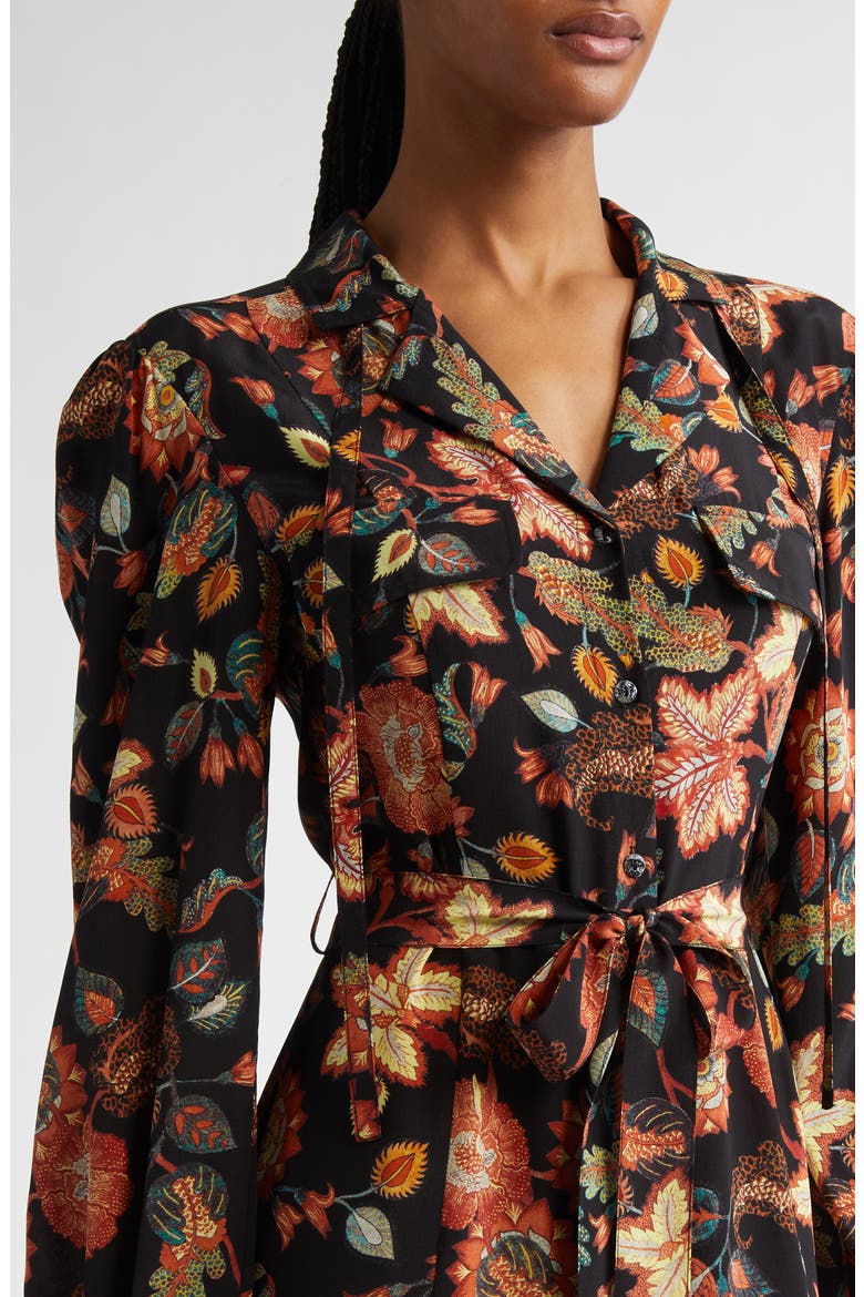 Giselle Floral Long Sleeve Silk Shirtdress, Alternate, color, HELLEBORE