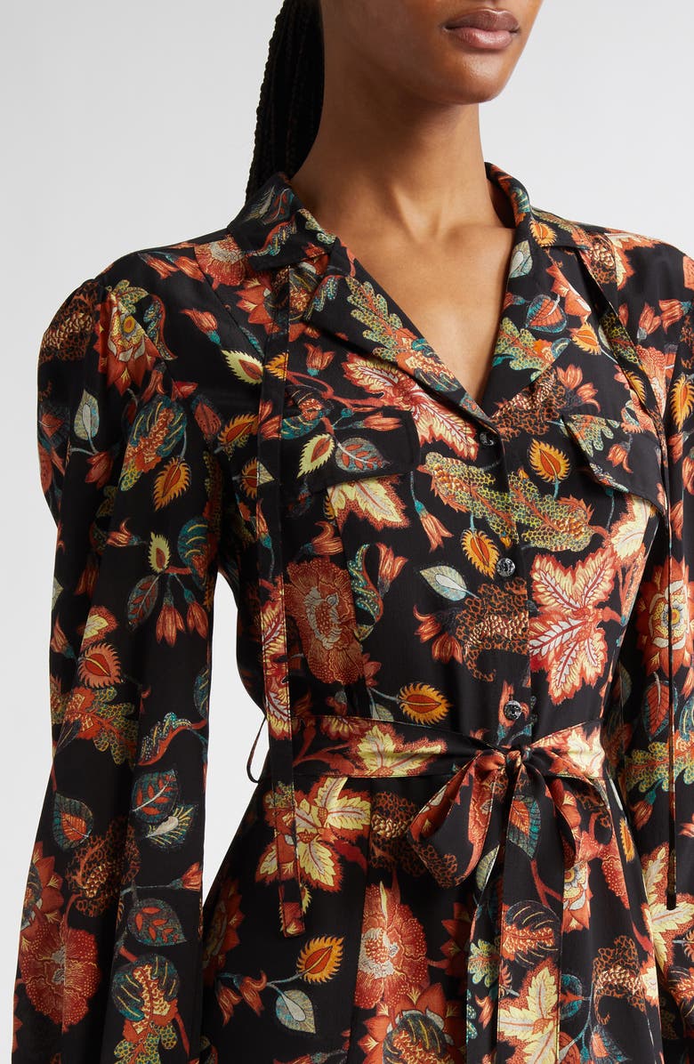 Ulla Johnson Giselle Floral Long Sleeve Silk Shirtdress, Alternate, color, Hellebore