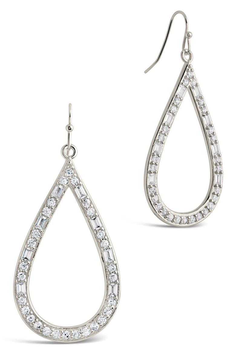 Evangeline Cubic Zirconia Teardrop Earrings, Main, color, SILVER