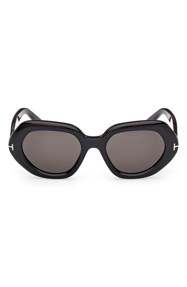 TOM FORD 51mm Geometric Sunglasses, Main, color, Shiny Black / Smoke