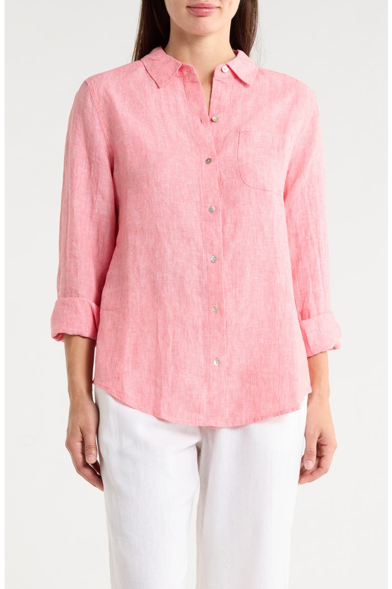 Coastalina Linen Button-Up Shirt, Main, color, STRAWBERRY PINK