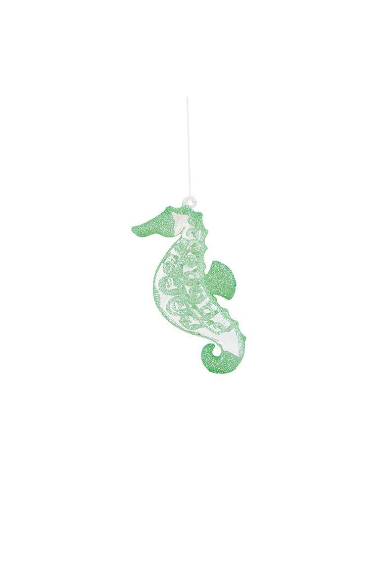 Spun Glass Seahorse Christmas Tree Ornament, Main, color, Green