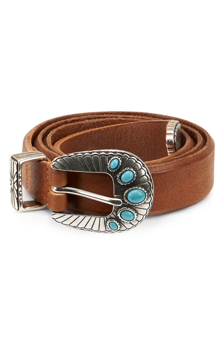 Fortela Martellata Leather Belt, Main, color, Brown
