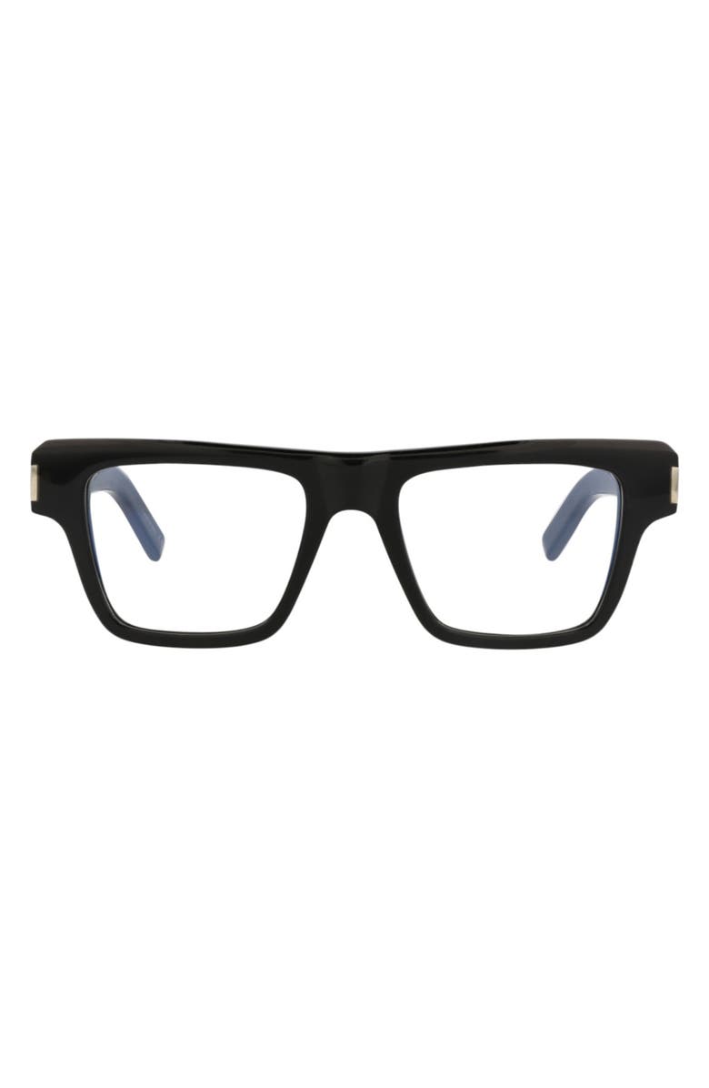 Saint Laurent 51mm Square Optical Frames, Main, color, Black Black Transparent