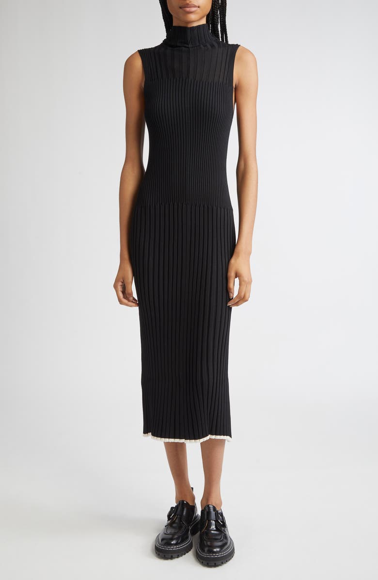 Proenza Schouler Maia Rib Midi Tank Dress, Main, color, Black