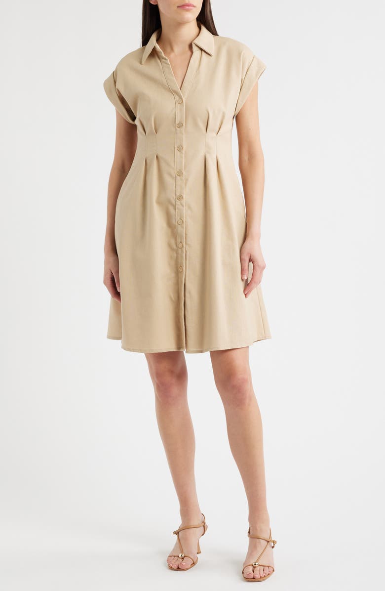 Julia Jordan Short Sleeve Shirtdress, Main, color, Khaki