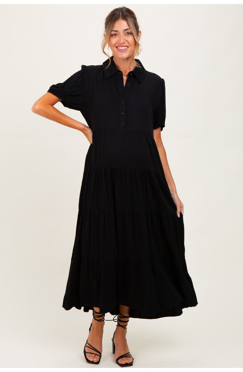 PinkBlush Collared Button Down Tiered Midi Dress, Main, color, Black