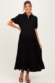 PinkBlush Collared Button Down Tiered Midi Dress