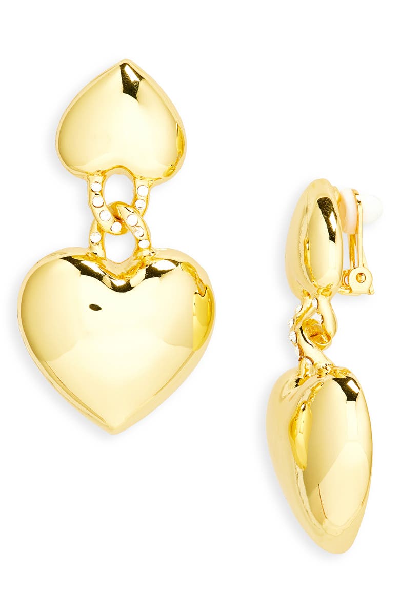 Kenneth Jay Lane Heart Drop Clip-On Earrings, Main, color, Gold