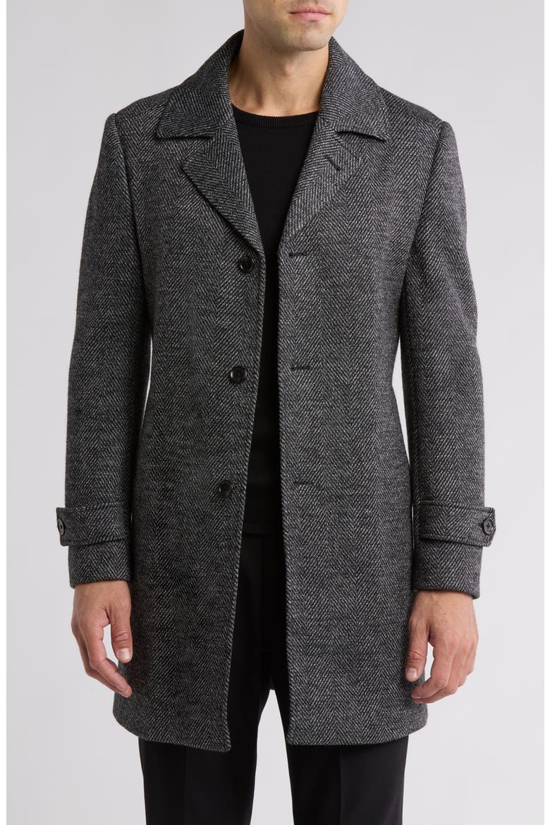 Chevron Wool Blend Overcoat, Main, color, CHARCOAL