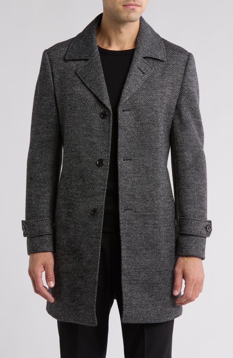 English Laundry Chevron Wool Blend Overcoat, Main, color, Charcoal