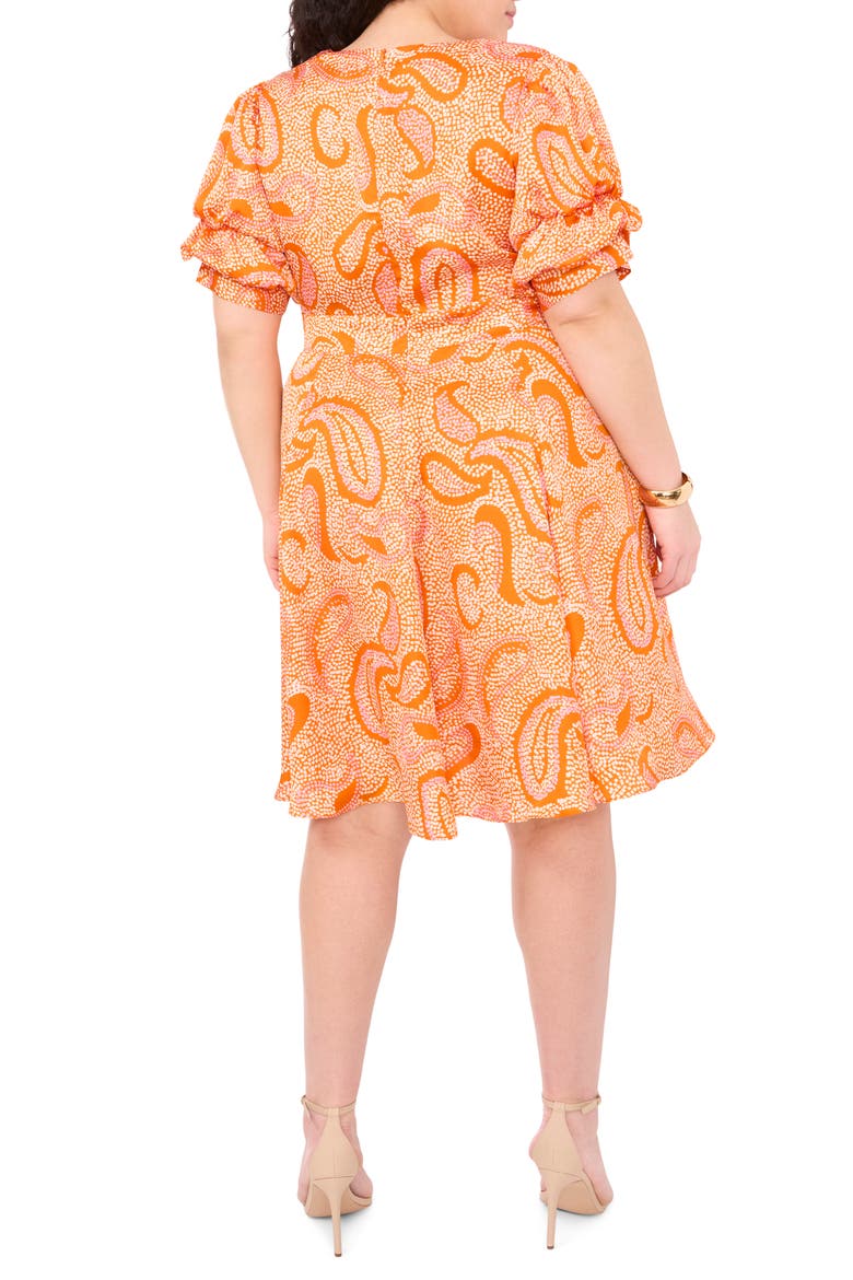 Puff Sleeve Fit & Flare Dress, Alternate, color, RUSSET ORANGE
