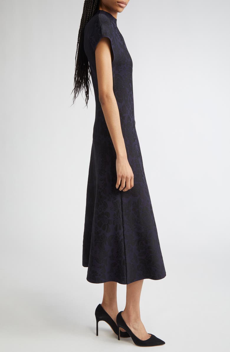 Lela Rose Mock Neck Floral Jacquard Midi Dress, Alternate, color, Navy/ Black