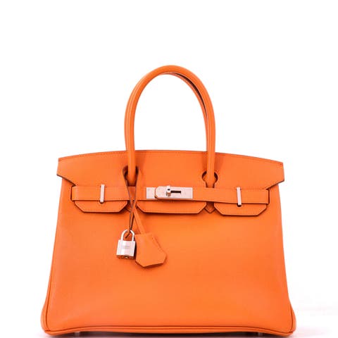 Birkin Handbag Orange Epsom with Palladium Hardware 30