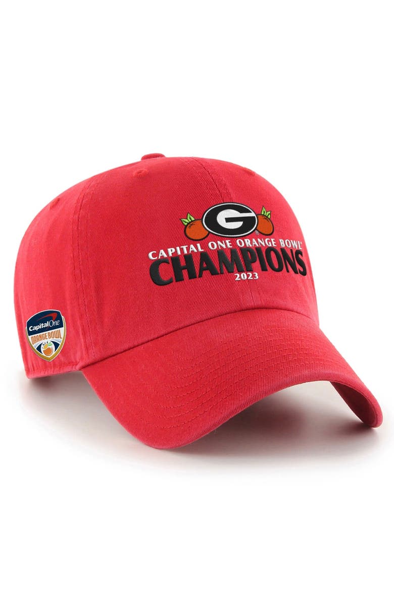 '47 Men's '47 Red Georgia Bulldogs 2023 Orange Bowl Champions Clean Up Adjustable Hat, Main, color,