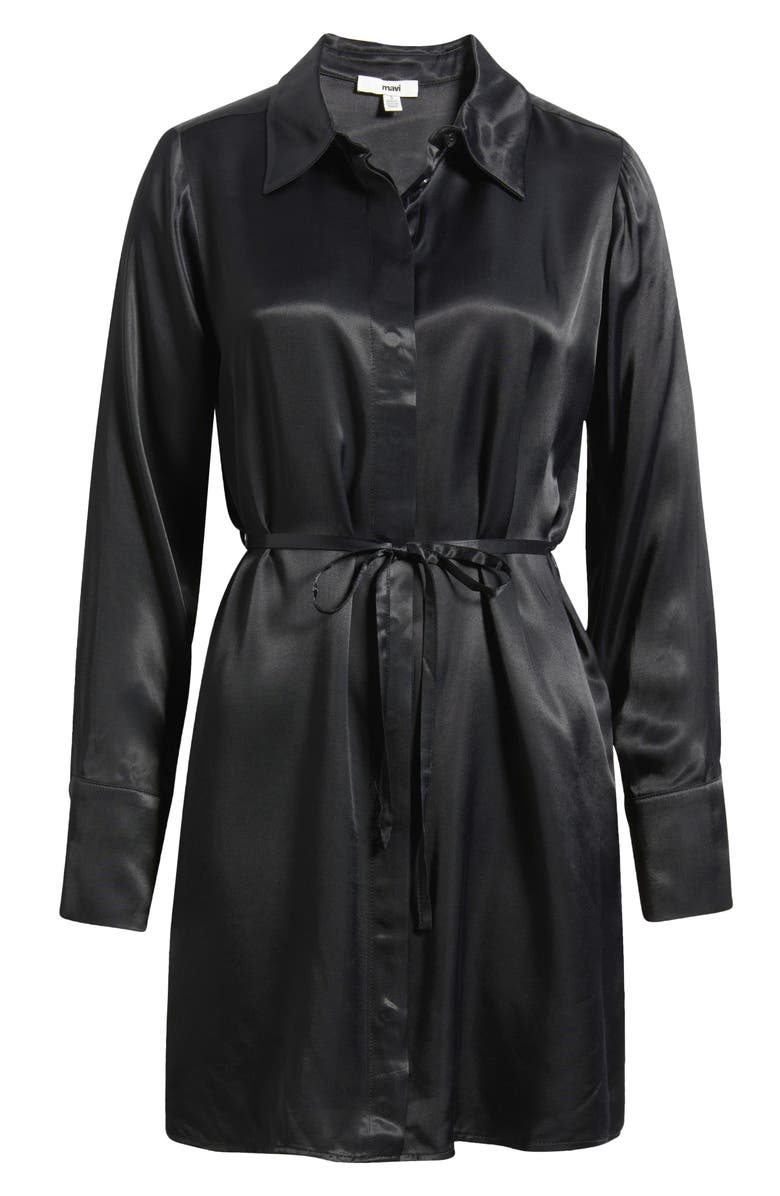 Mavi Jeans Tie Waist Long Sleeve Satin Shirtdress, Main, color, Black