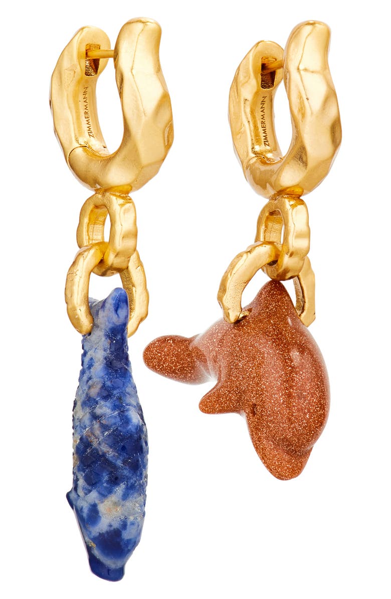 Zimmermann Solara Mismatched Drop Huggie Hoop Earrings, Alternate, color, Antique Gold/ Multi Angm