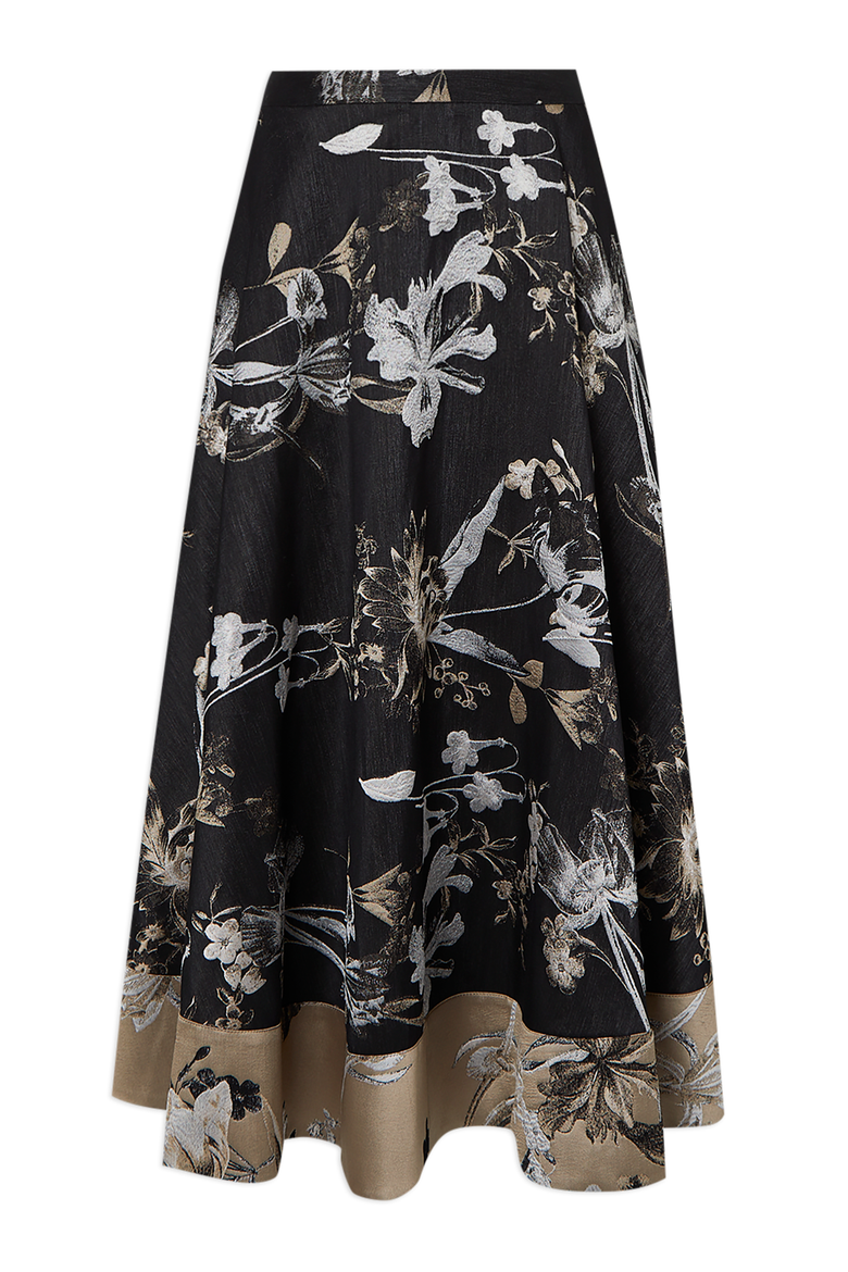 Floral Jacquard Tailored Full Midi Skirt, Alternate, color, Black