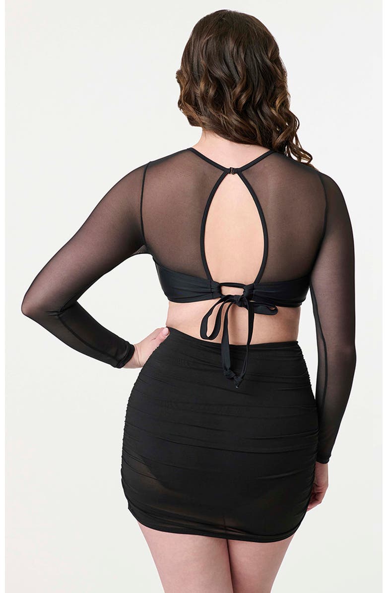 Unique Vintage Mesh Long Sleeve Swim Top, Alternate, color, Black