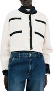 MANGO Contrast Trim Cotton Blend Crop Cardigan