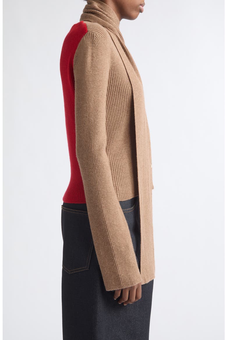 Scarf Layered Wool Cardigan, Alternate, color, BEIGE