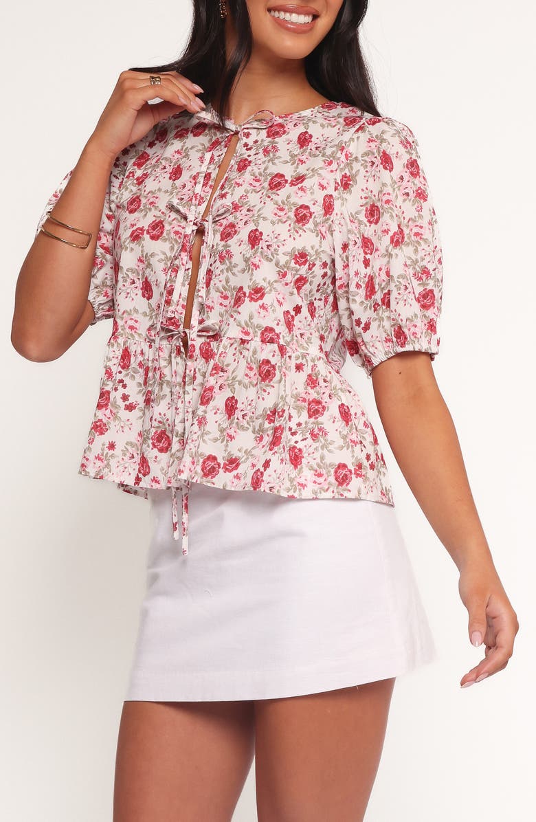 Petal & Pup Tyra Floral Print Peplum Top, Alternate, color, Red Floral
