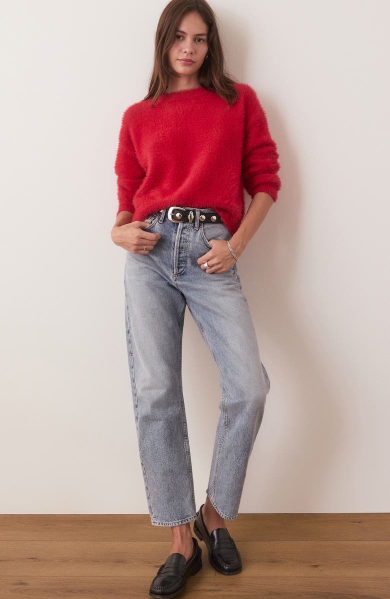 Marine Layer Teddy Eyelash Crop Sweater, Alternate, color, Scarlet