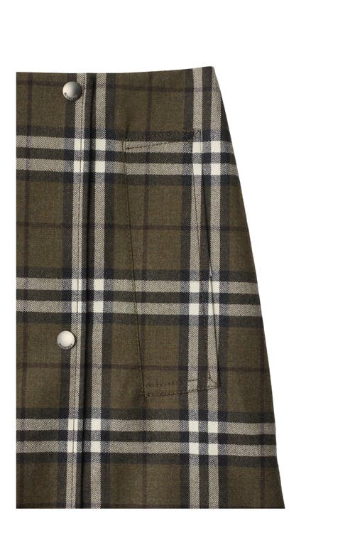 Burberry Button-embellished Checked Wool-twill Mini Skirt In Green