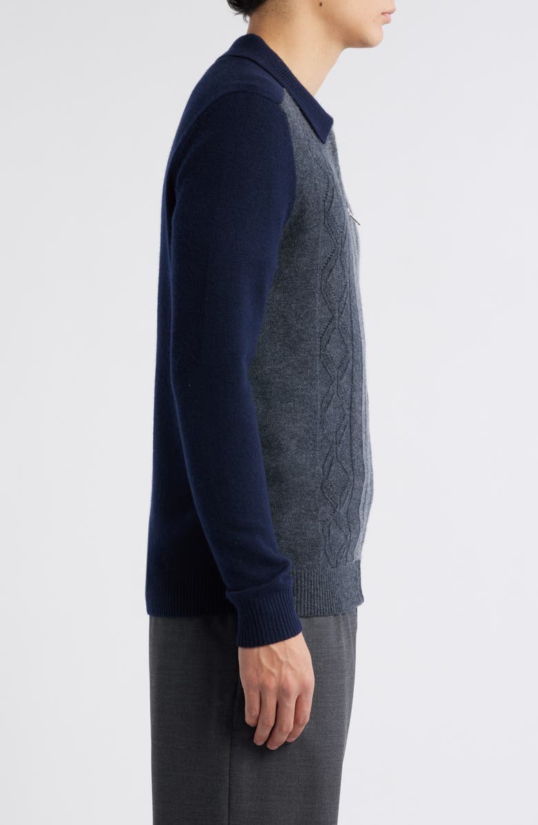 Reiss Tennant Stripe Colorblock Zip Front Wool Cable Stitch Cardigan, Alternate, color,