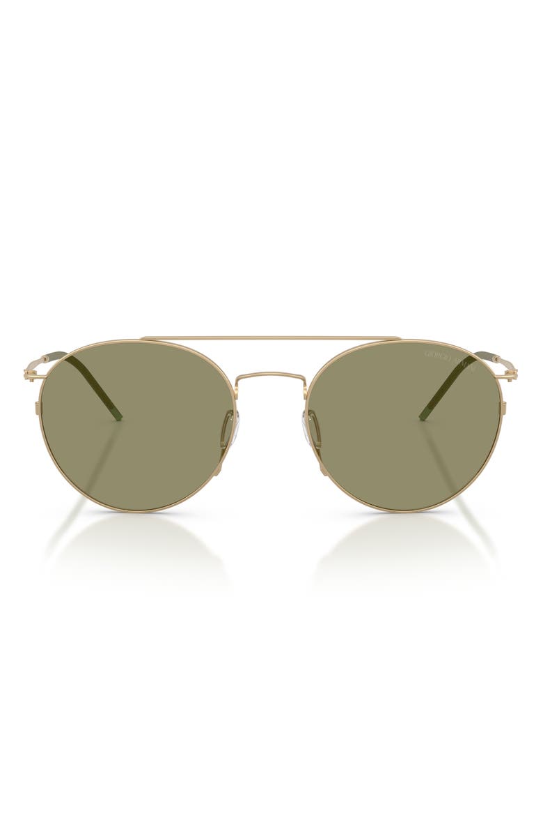ARMANI 53mm Round Sunglasses, Main, color, Matte Pale Gold / Green