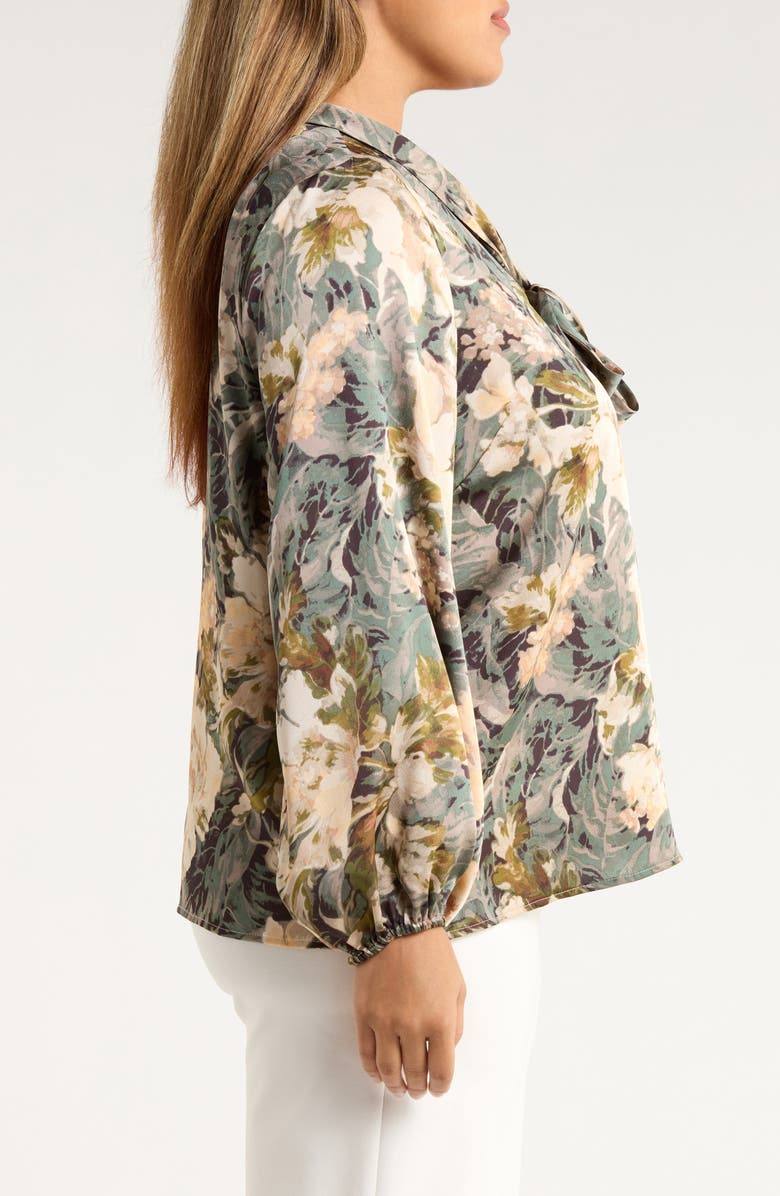 Tahari ASL Print Tie Neck Top, Alternate, color, Blush Sage Multi