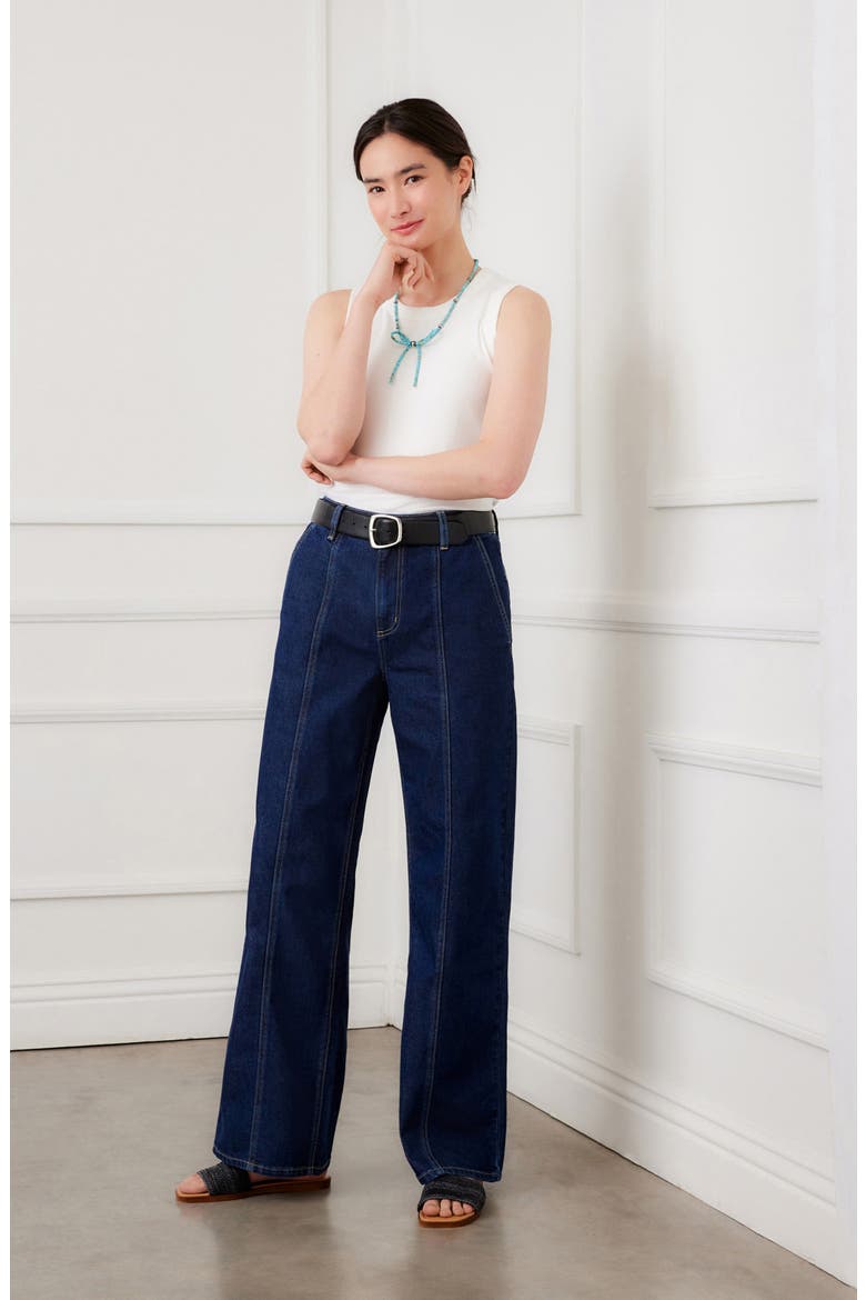 Seam Detail High Waist Wide Leg Trouser Jeans, Alternate, color, INDIGO