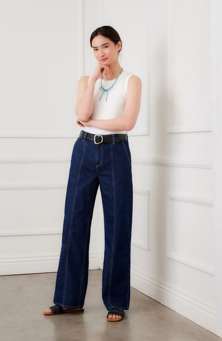 Karen Kane Seam Detail High Waist Wide Leg Trouser Jeans, Alternate, color, Indigo