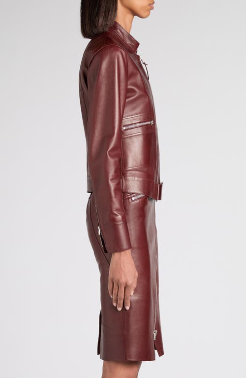 Tom Ford Plongé Leather Racer Jacket In Burgundy