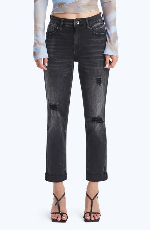 Paint Splatter Ripped High Waist Mom Jeans