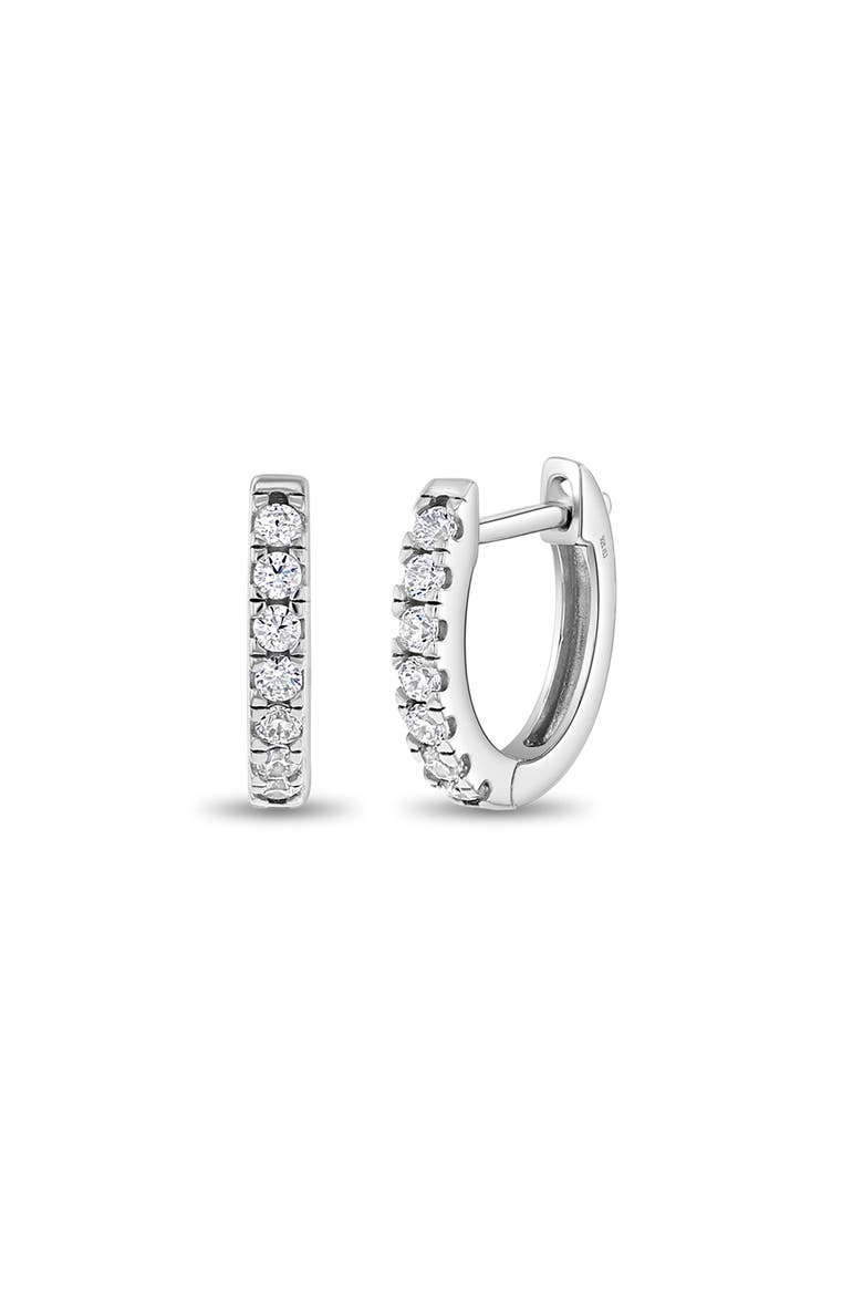 Small Multi Cubic Zirconia Huggie Earrings, Main, color, Silver