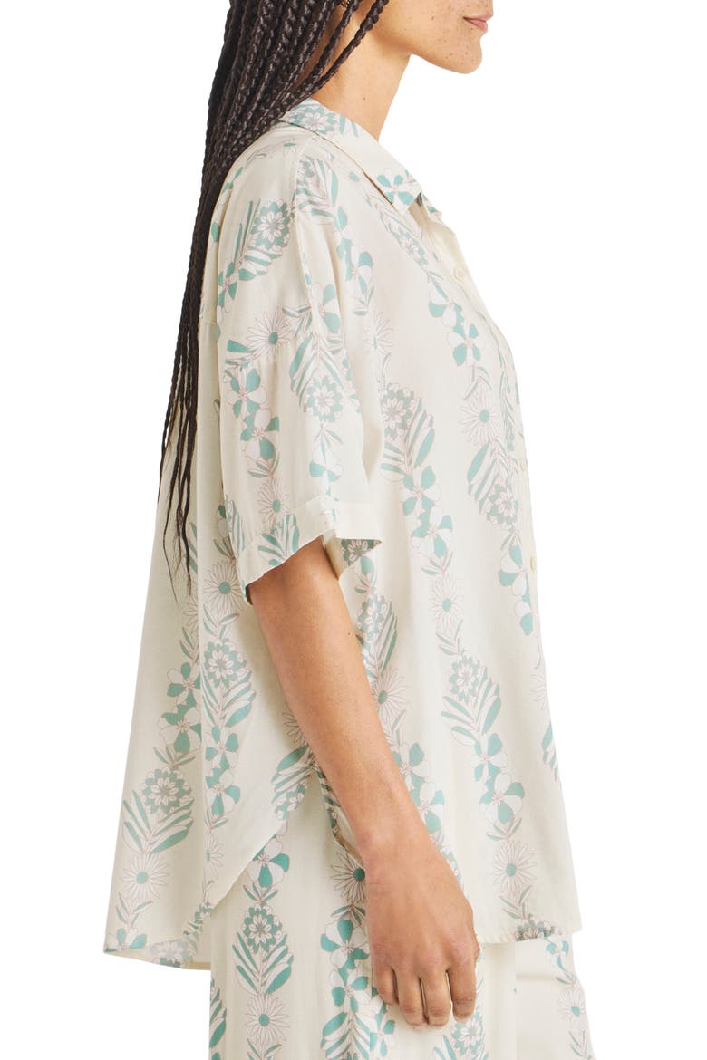 Wesley Cotton Blend Button-Up Shirt, Alternate, color, TURQUOISE FLORAL