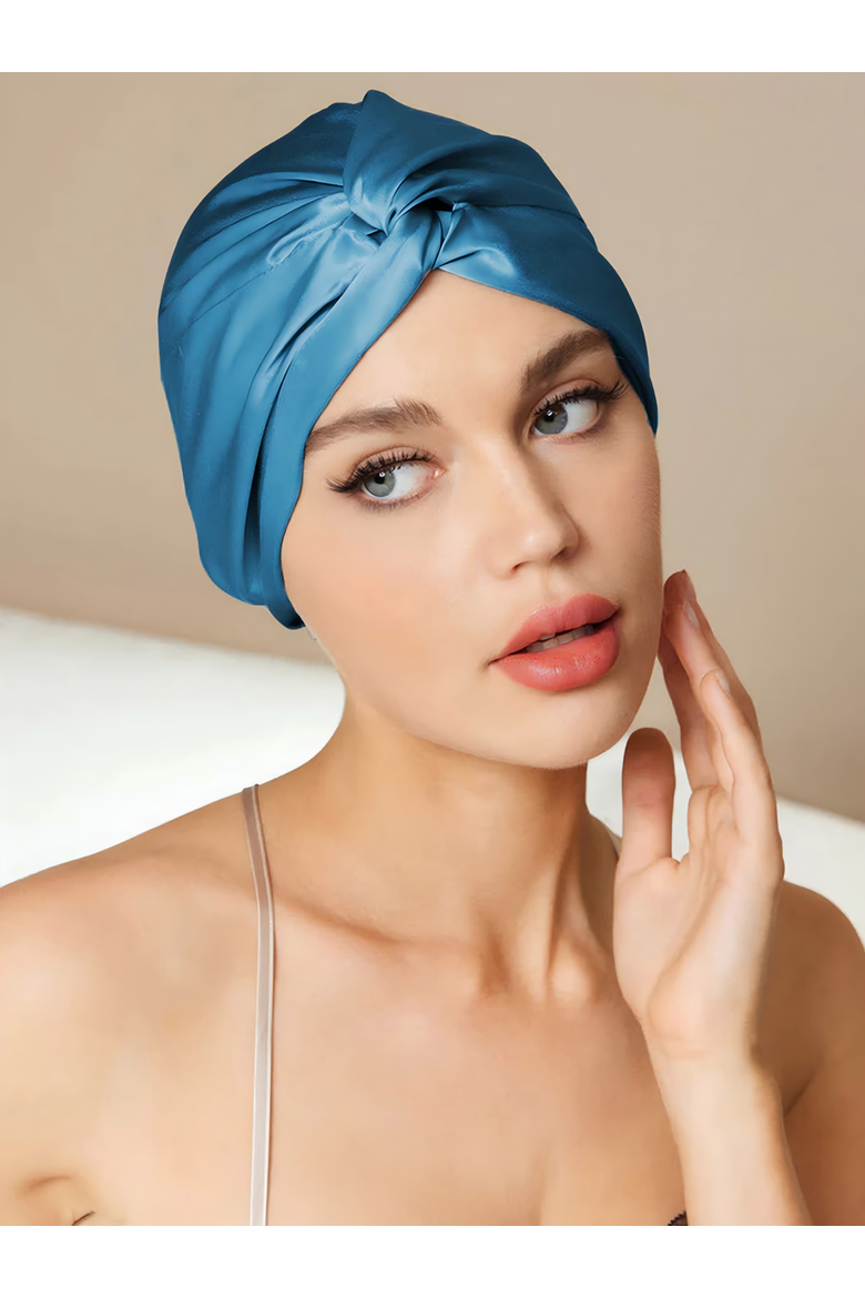 Pure Silk Knot-Front Hair Bonnet, Main, color, Teal