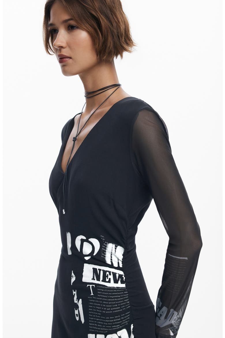 Print Long Sleeve Maxi Dress, Alternate, color, BLACK