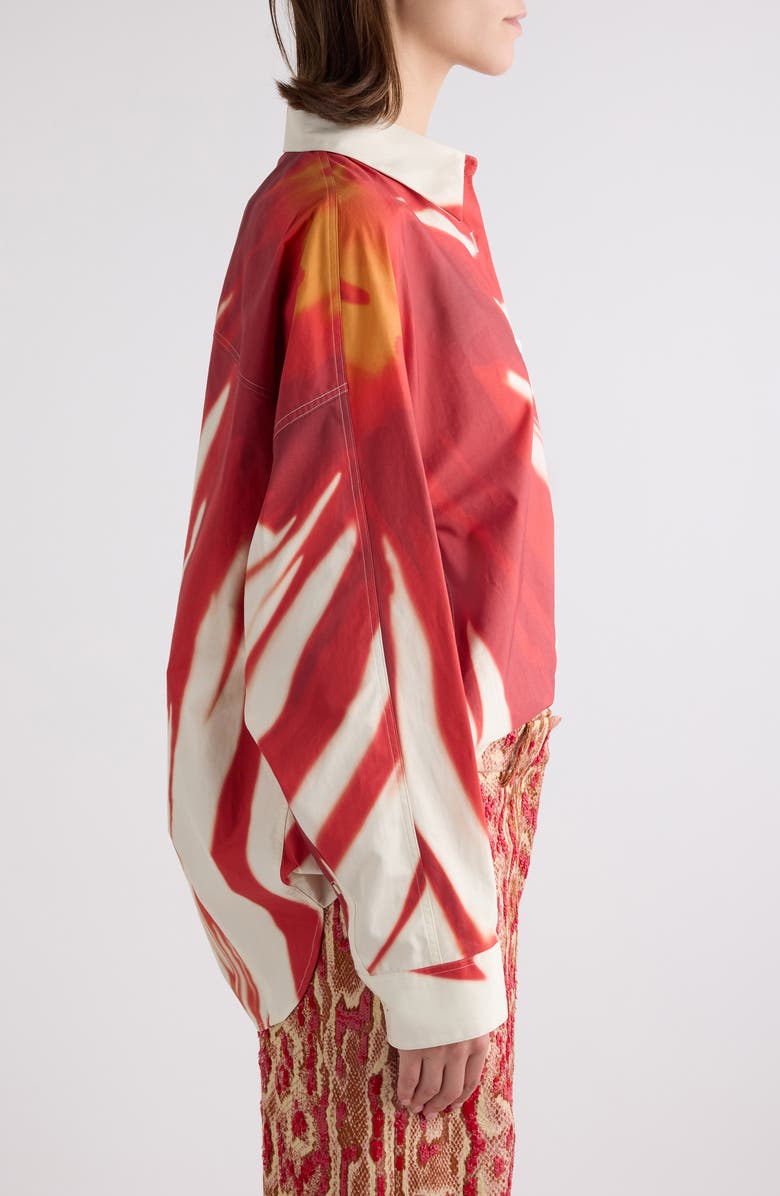 Dries Van Noten Casio Print Oversize Cotton Poplin Button-Up Shirt, Alternate, color, Red